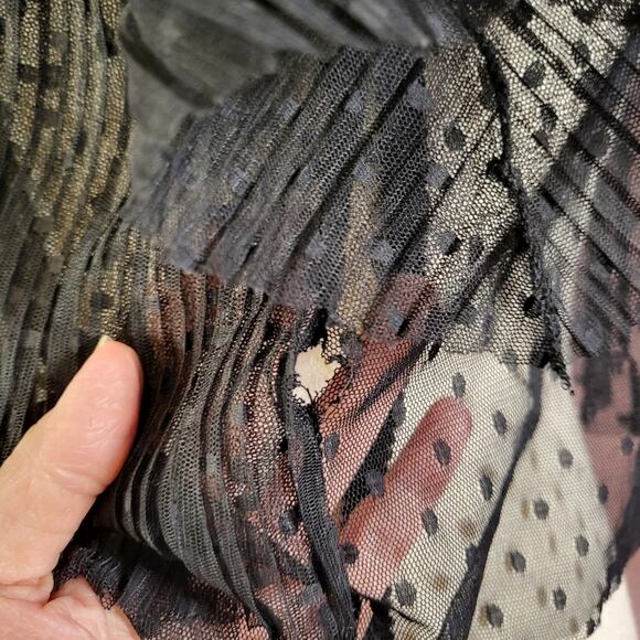 Forever 21 *Flawed* Pleated Sheer Mesh Polka Dot Crochet Lace Grommet Crop Top - Picture 13 of 16